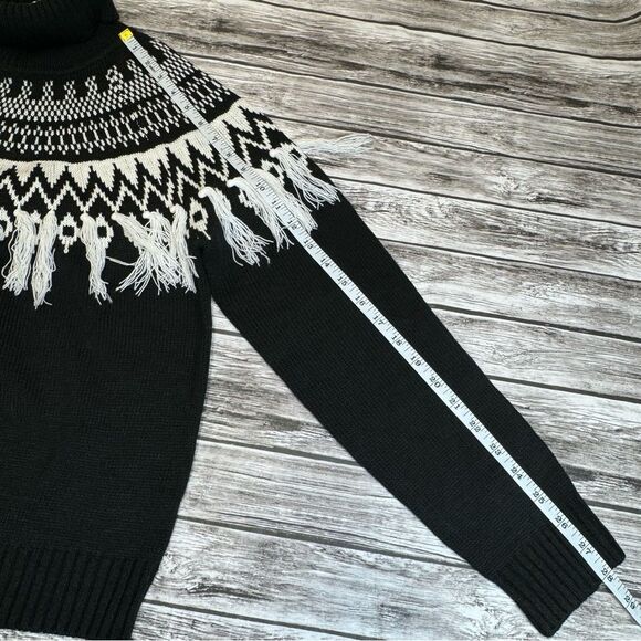CATO Women Fair Isle Sweater Tassels Black White M Med Medium Raglan Long Sleeve - Picture 13 of 13